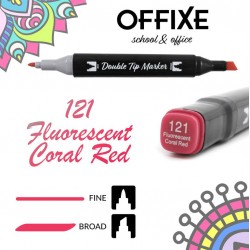 Double Tip Marker N121 Rosso Corallo Fluorescente, doppia punta - Offixe - 1