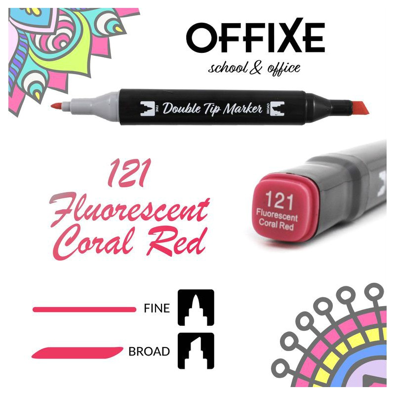 Double Tip Marker N121 Rosso Corallo Fluorescente, doppia punta - Offixe - 1