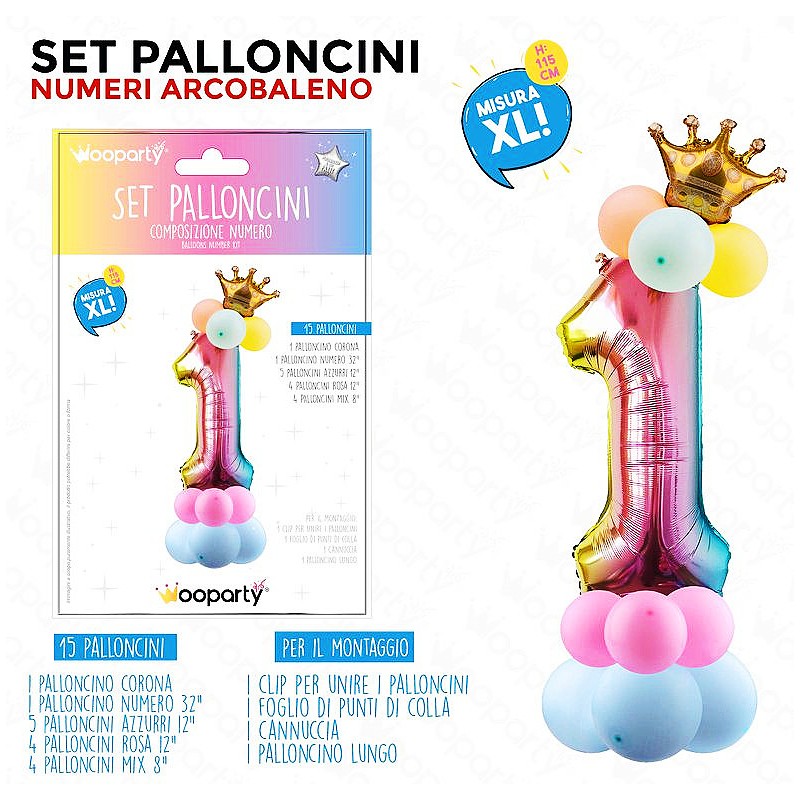 Set palloncini numero 1 multicolor 15pz h.115cm