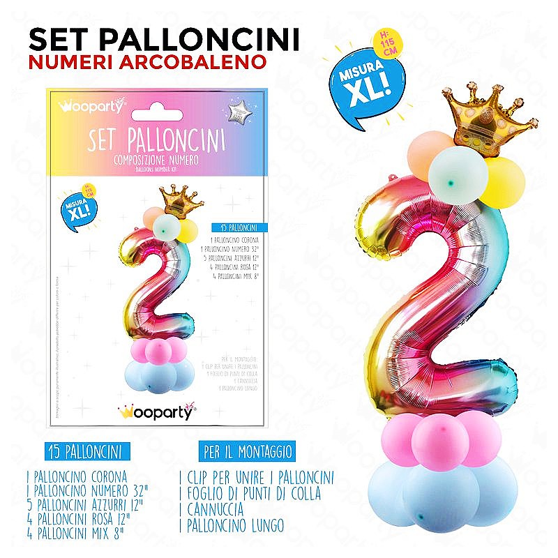 Set palloncini numero 2 multicolor 15pcs h.115cm