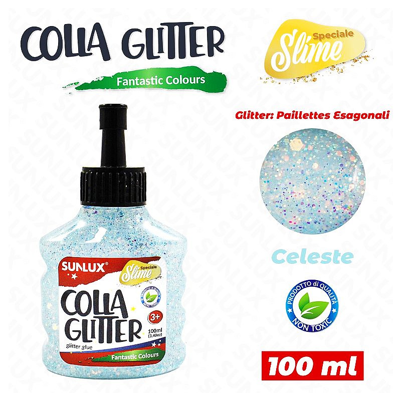 Colla glitter celeste 100ml paillettes