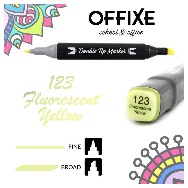 Double Tip Marker N123 Giallo Fluorescente, doppia punta - Offixe - 1