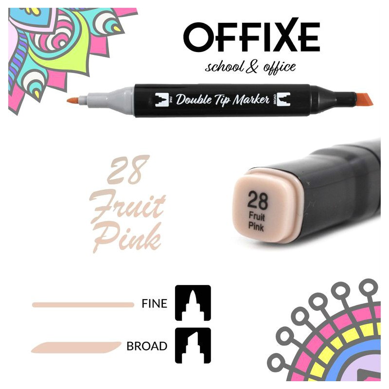 Double Tip Marker N28 Rosa Frutta, doppia punta - Offixe - 1