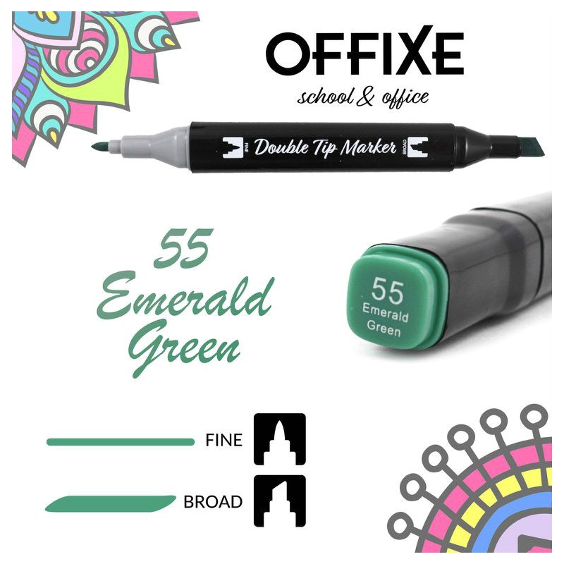 Double Tip Marker N55 Verde Smeraldo, doppia punta - Offixe - 1