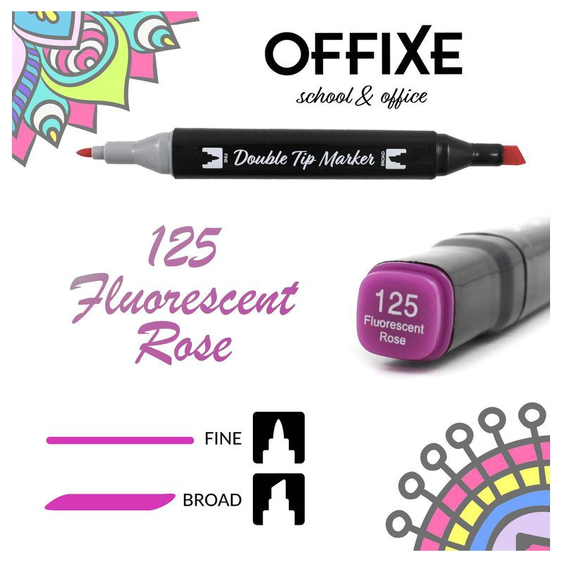 Double Tip Marker N125 Rosa Fluorescente, doppia punta - Offixe - 1