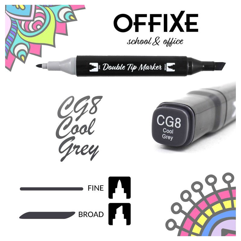 Double Tip Marker N CG8 Cool Grey, doppia punta - Offixe - 1