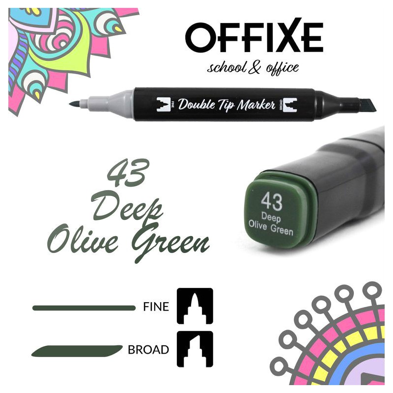 Double Tip Marker N43 Verde Oliva Sporco, doppia punta - Offixe - 1