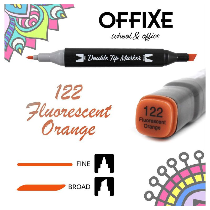 Double Tip Marker N122 Arancione Fluorescente, doppia punta - Offixe - 1