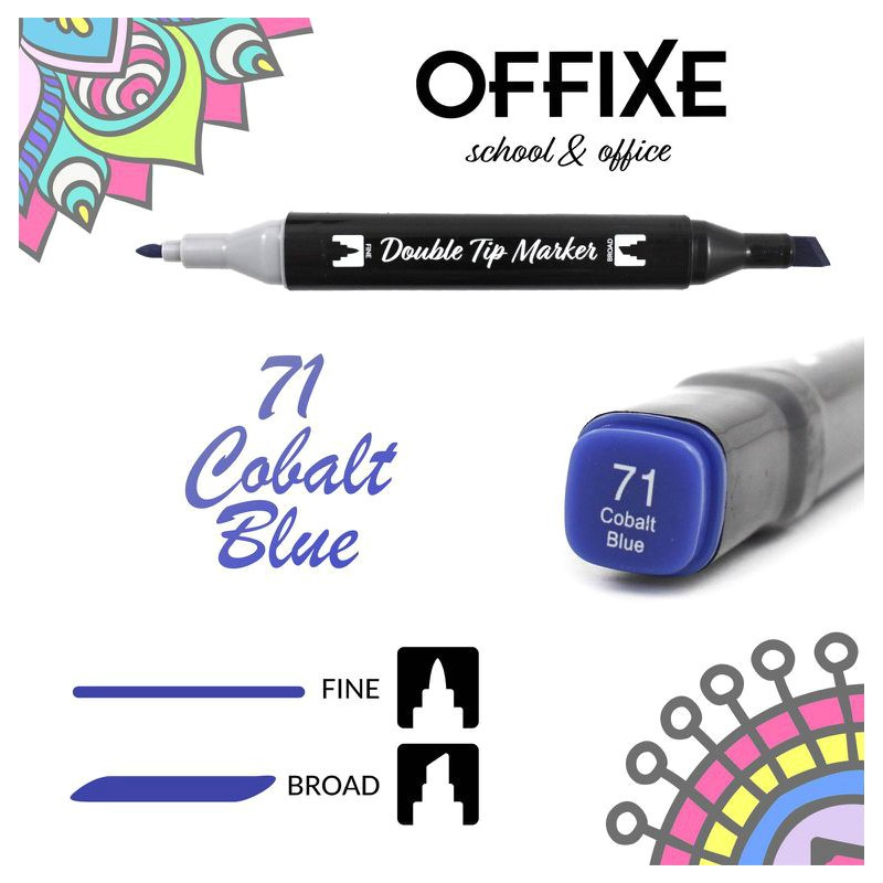 Double Tip Marker N71 Blu Cobalto, doppia punta - Offixe - 1