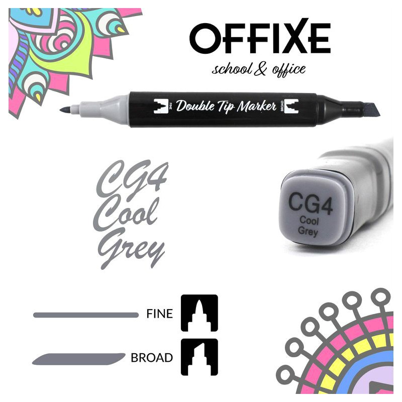 Double Tip Marker N CG4 Cool Grey, doppia punta - Offixe - 1