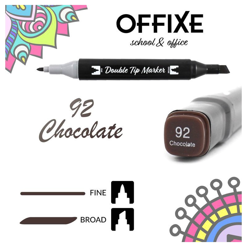 Double Tip Marker N92 Marrone Cioccolato, doppia punta - Offixe - 1