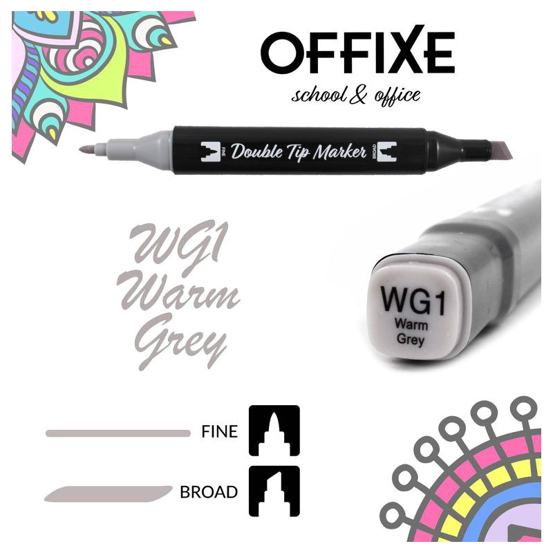 Double Tip Marker N WG1 Warm Grey, doppia punta - Offixe - 1