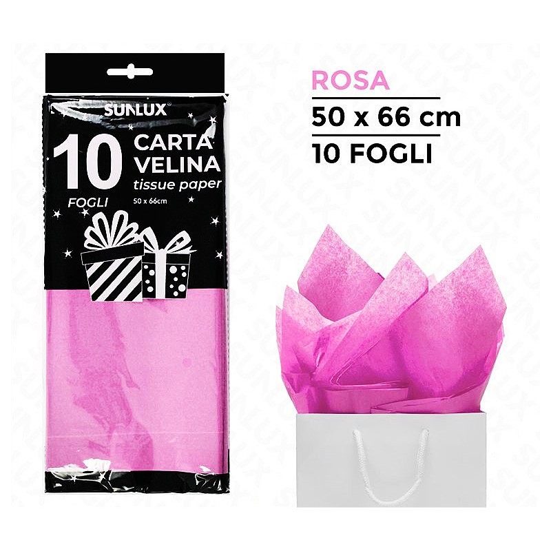carta velina semitrasparente 50x66cm 10 fogli rosa
