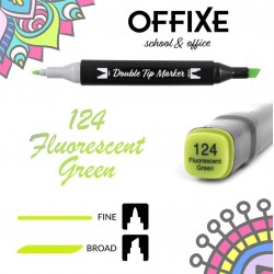 Double Tip Marker N124 Verde Fluorescente, doppia punta - Offixe - 1
