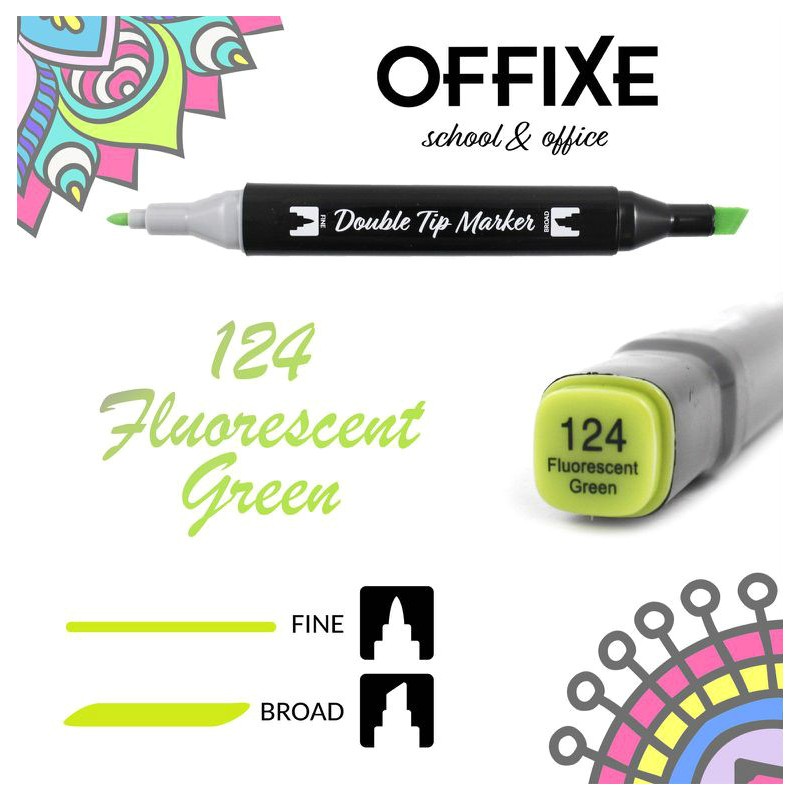 Double Tip Marker N124 Verde Fluorescente, doppia punta - Offixe - 1