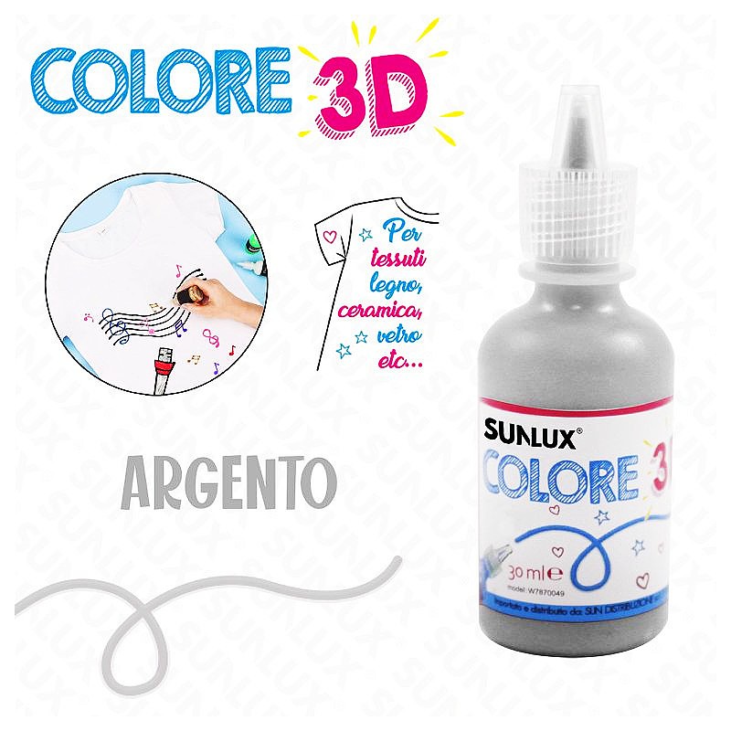 Colore per tessuto in 3d 30ml argento