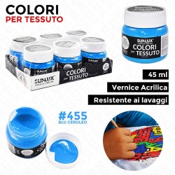Colori per tessuto vernice acrilica resistente ai lavaggi 455 blu ceruleo 45ml