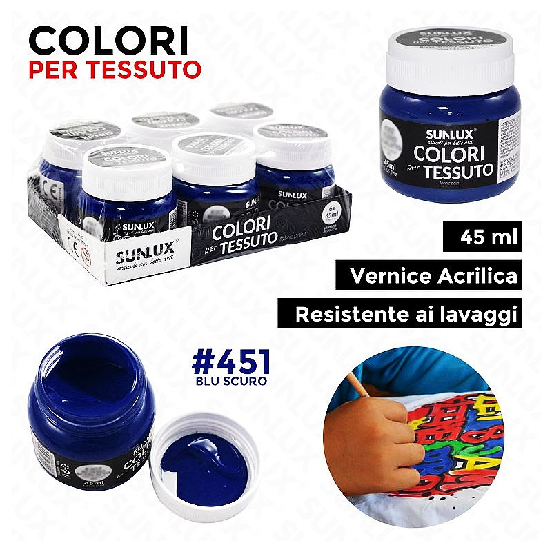 Colori per tessuto vernice acrilica resistente ai lavaggi 451 blu scuro 45ml