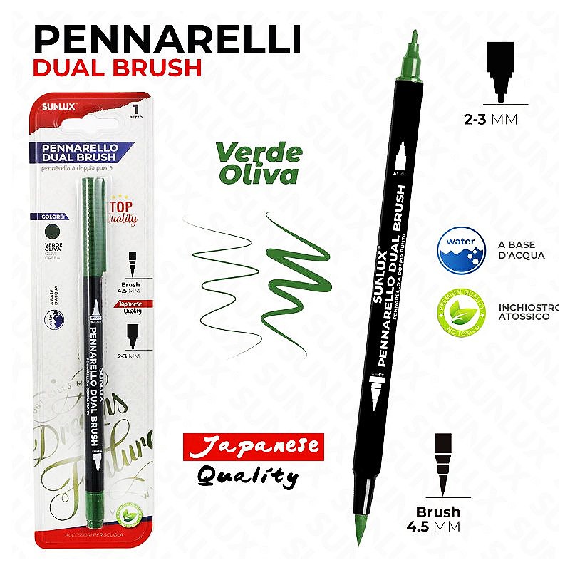 Pennarelli dual brush a base d'acqua brush,4.5mm verde oliva