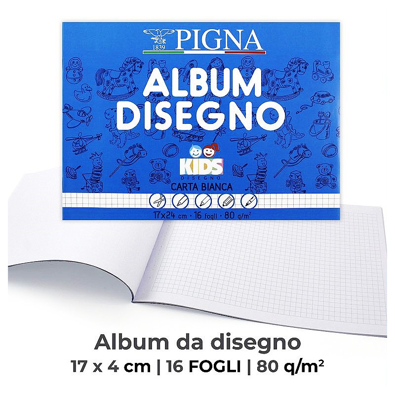 Pigna Album disegno carta quadretti 5m 17x4cm 16fogli 80q
