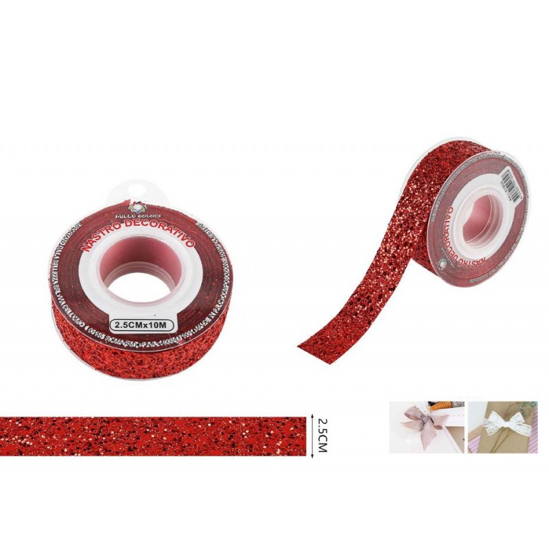 Nastro decorativo glitter rosso 2,5cmx10m - 1