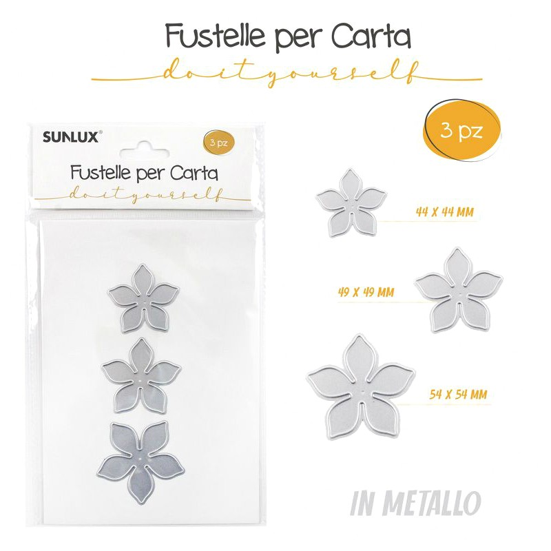 Fustelle 3pz Fiori in metallo varie misure, fustelle per carta - sunlux