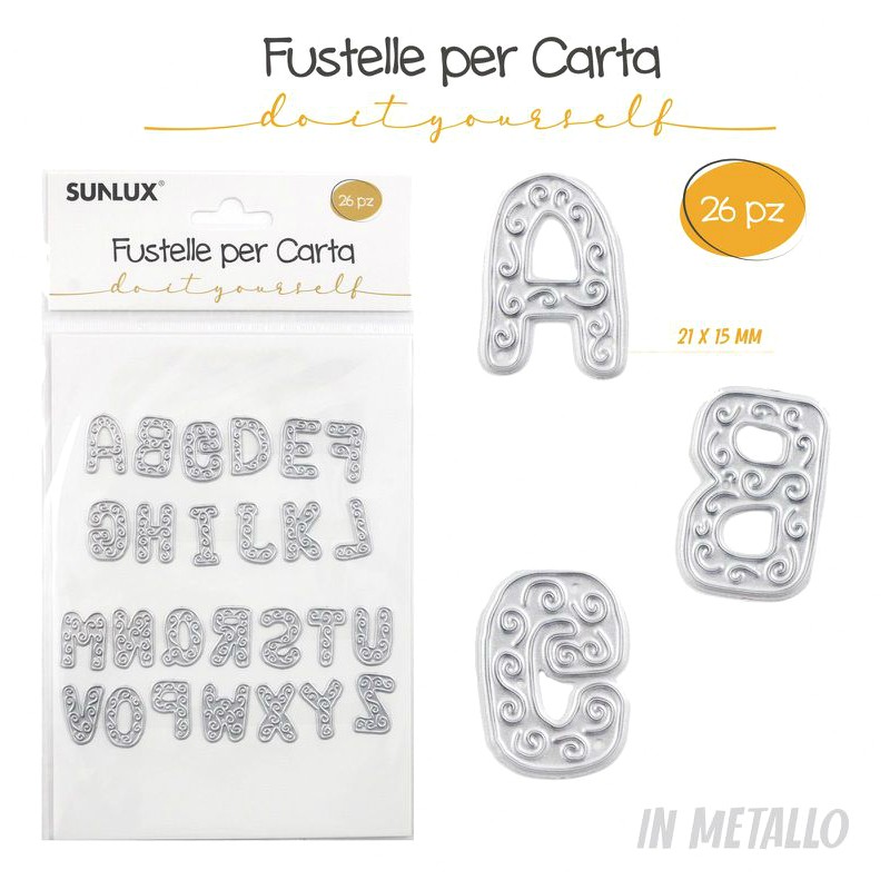 Fustella 26pz Lettere Alfabeto in metallo 21x15mm, fustella per carta -  Sunlux