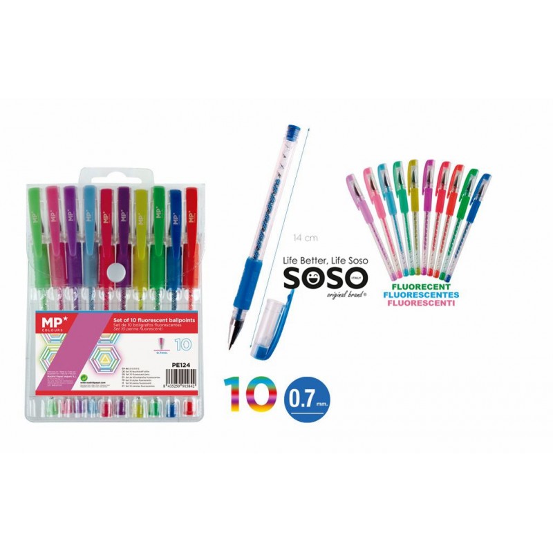 Set penne fluorescenti 0.7mm 10colori