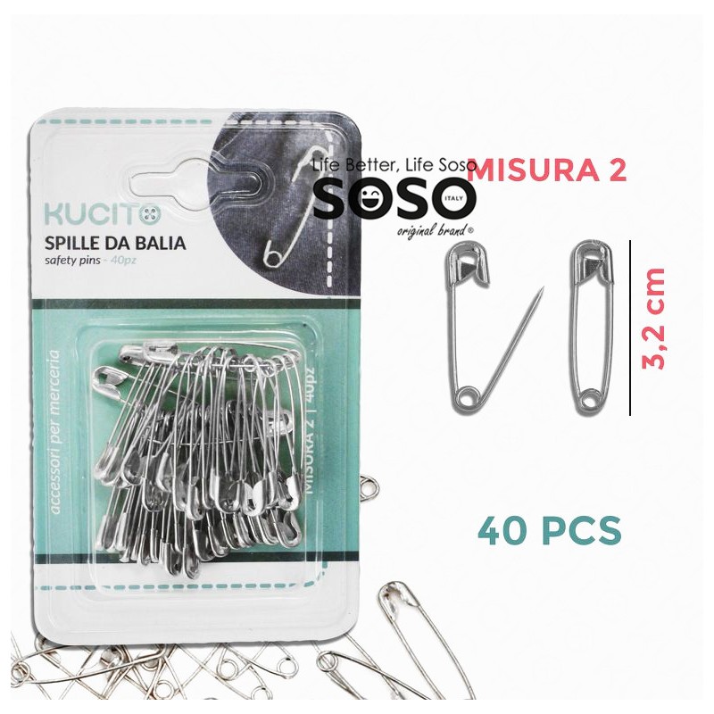 Spille da balia argentate 40pc-3.2cm misura 2