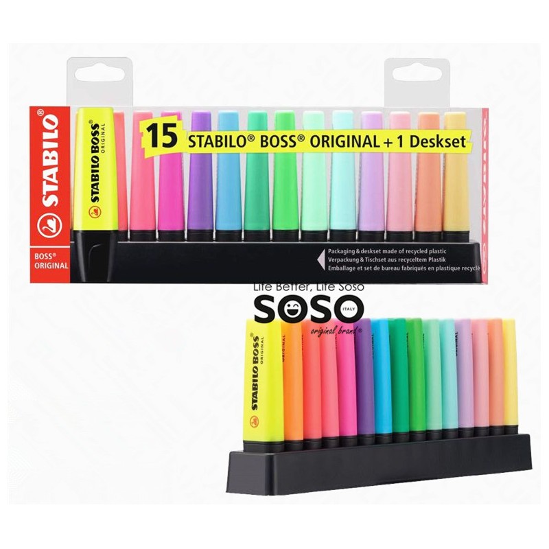 Stabilo boss original deskset 15 colori 9 fluo+6 pastel