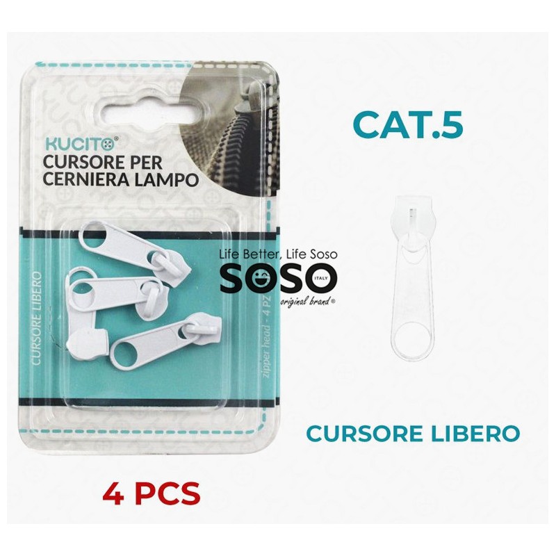 Cursore cerniera lampo libero cat.5 4pcs