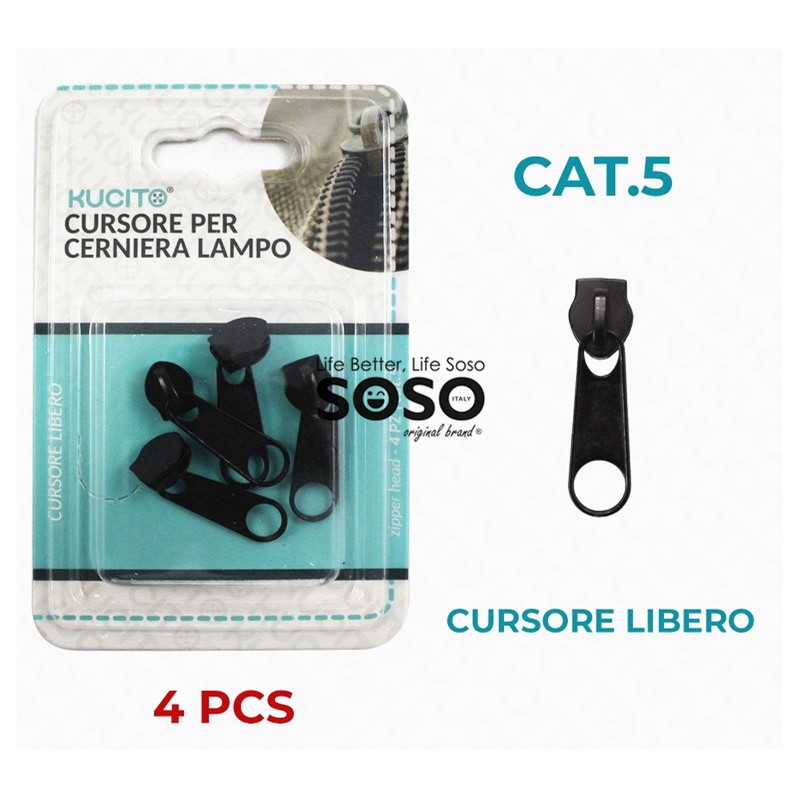 Cursore cerniera lampo libero cat.5 4pcs