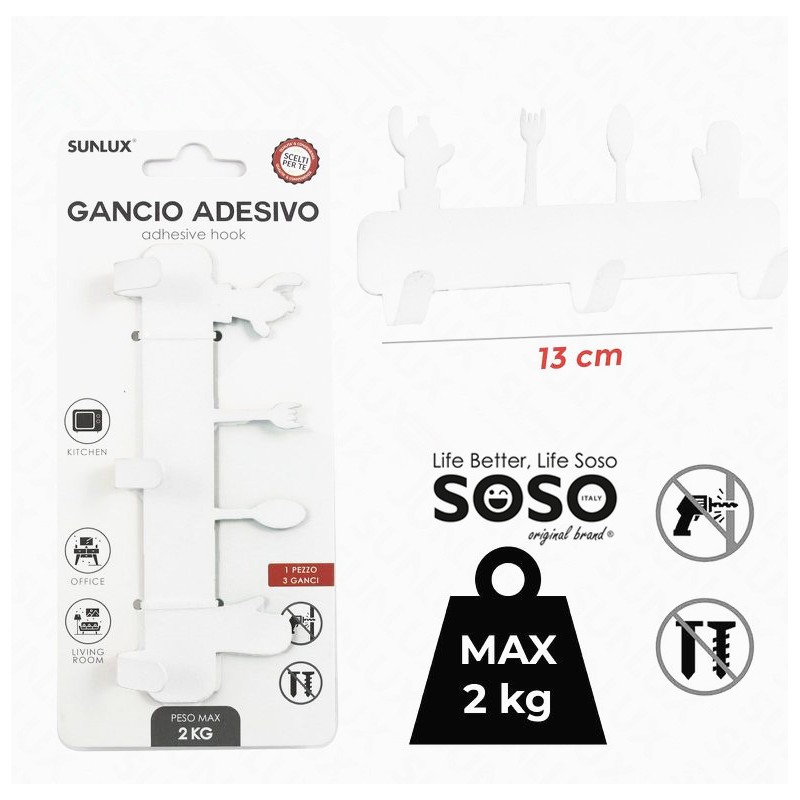 Gancio adesivo in metallo bianco l.13cm max 2kg - 1