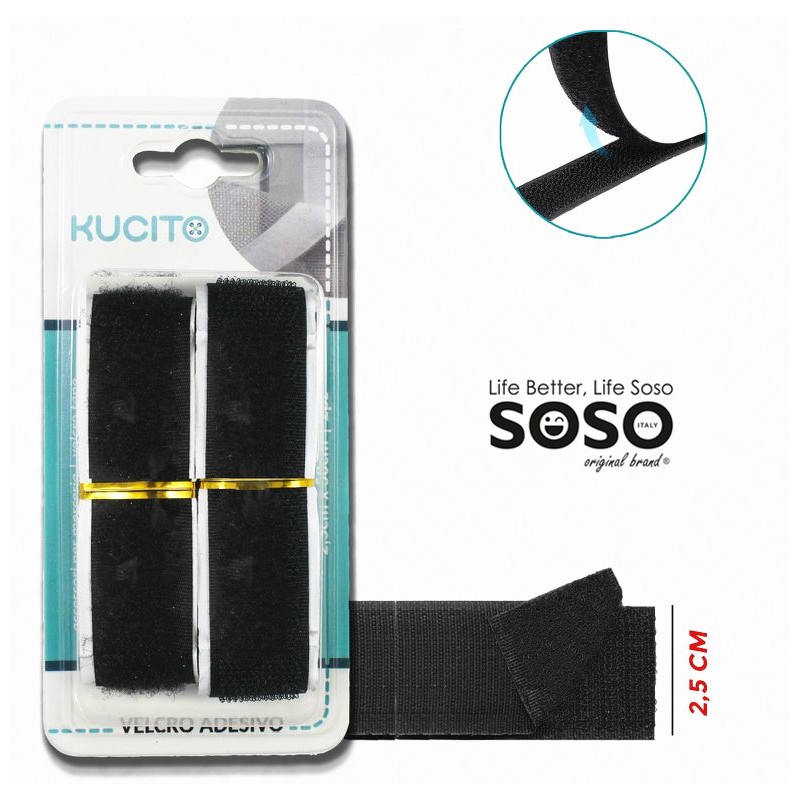 Velcro a nastro Adesivo Nero f.to cm 50X2,5 - conf 2 pz