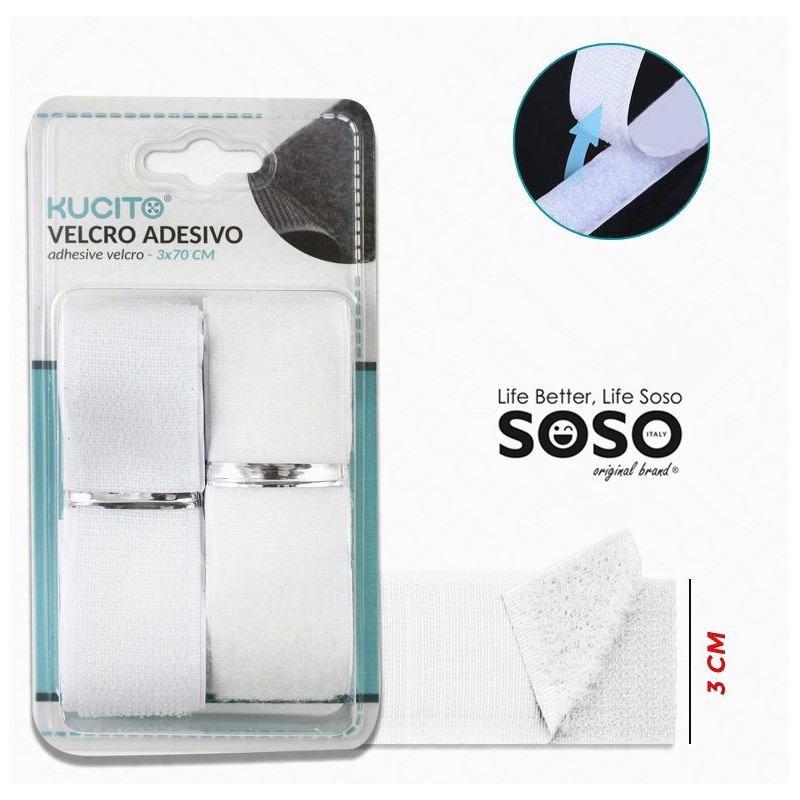 Velcro a nastro Adesivo Bianco f.to cm 70X3 - conf 2 pz