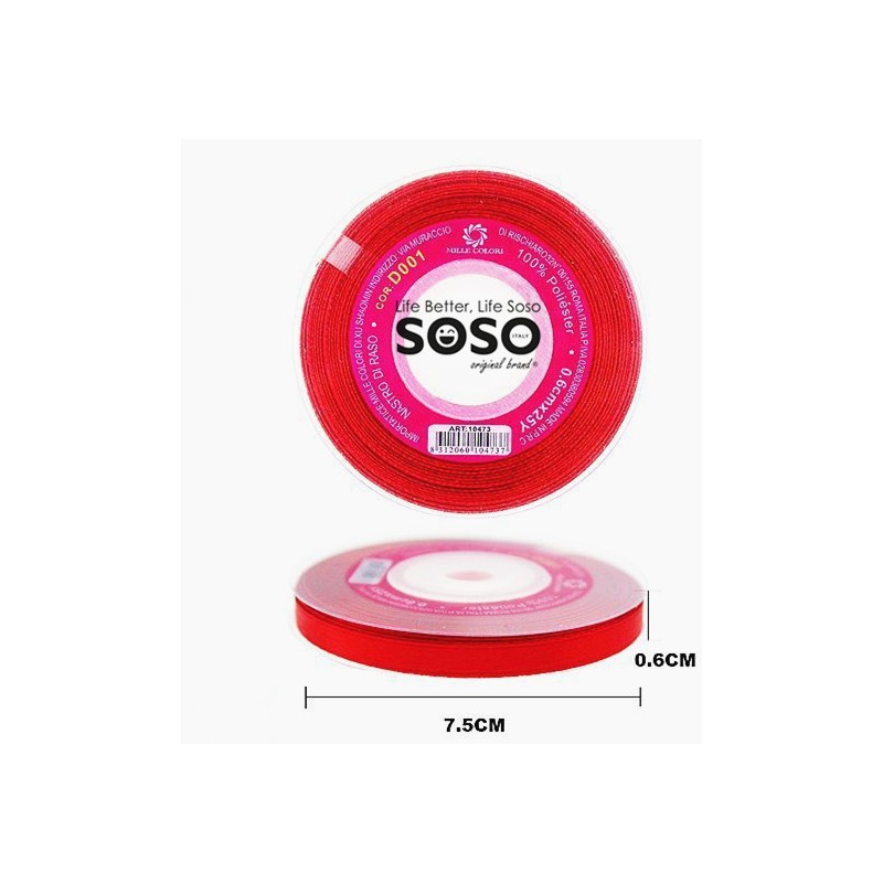 Nastro raso 0.6cm x 25y rosso