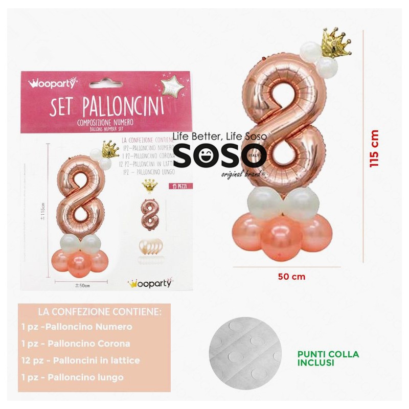 Set palloncini composizione numero 8 diametro 50x115cm