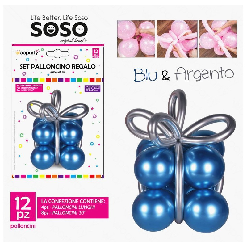Set palloncino regalo blu & argento 12pcs