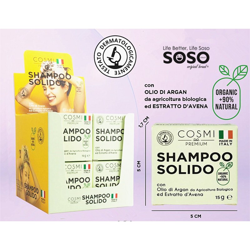 Shampoo solido 15 gr con olio di argan da agricoltura biologica ed estra d'  avena