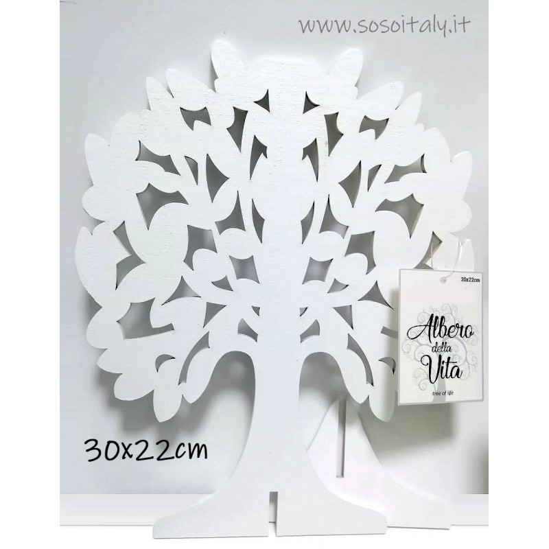 Albero della vita 30x22cm in legno verniciato bianco con piedistallo - 1