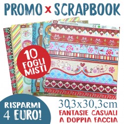 10 FOGLI in promozione Carta Scrapbook 30,3x30,3cm doppia faccia