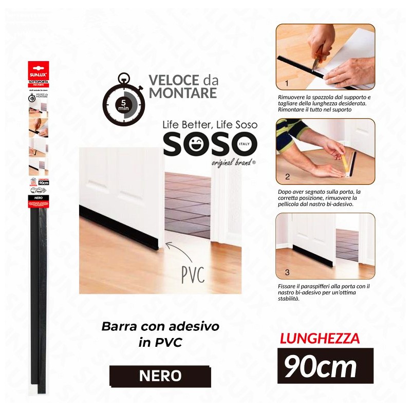 Sottoporta gomma 90cm nero adesivo in pvc - 1