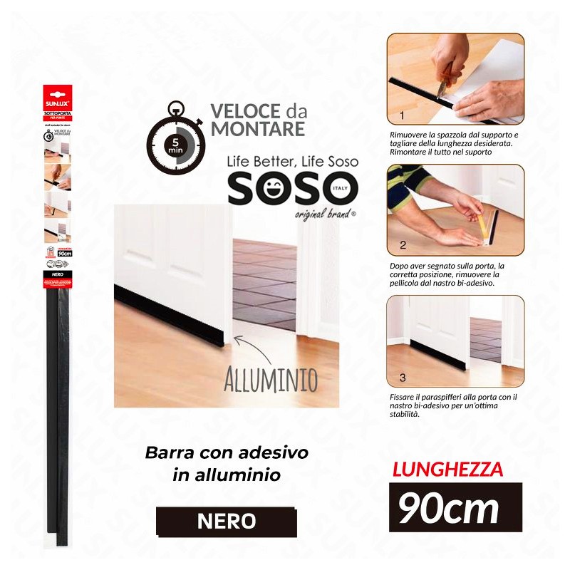 Sottoporta gomma 90cm nero adesivo in alluminio - 1