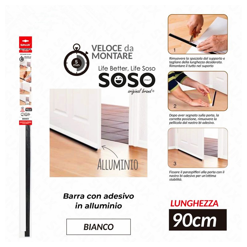 Sottoporta gomma 90cm bianco adesivo in alluminio - 1