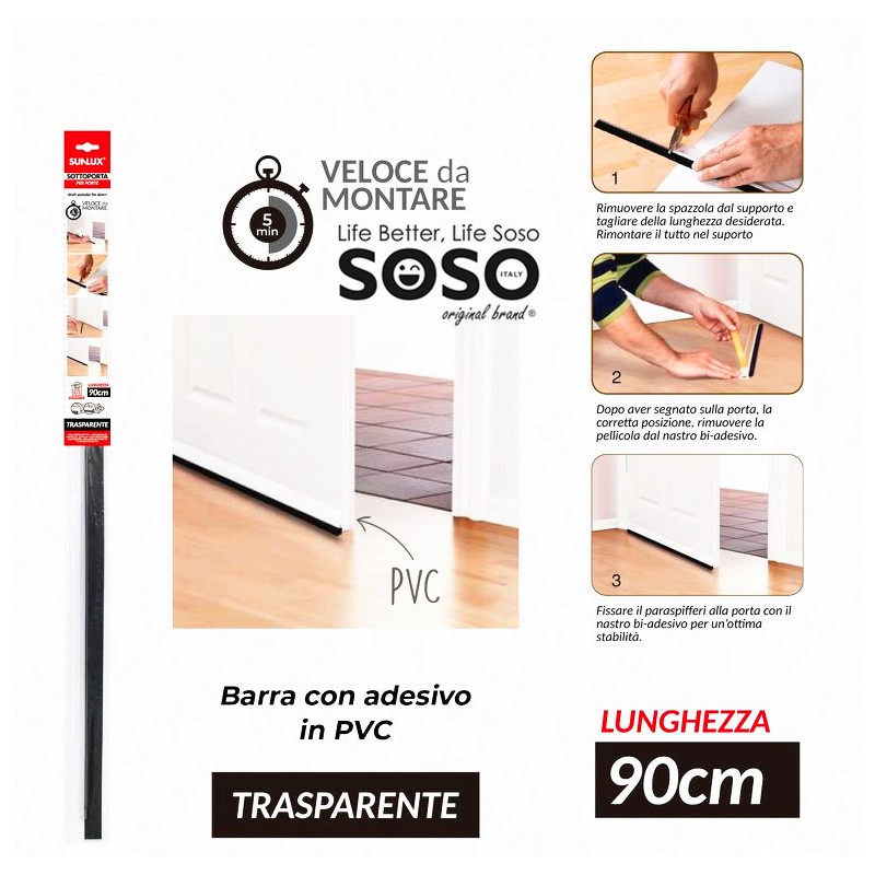 Sottoporta gomma 90cm trasparente adesivo in pvc - 1