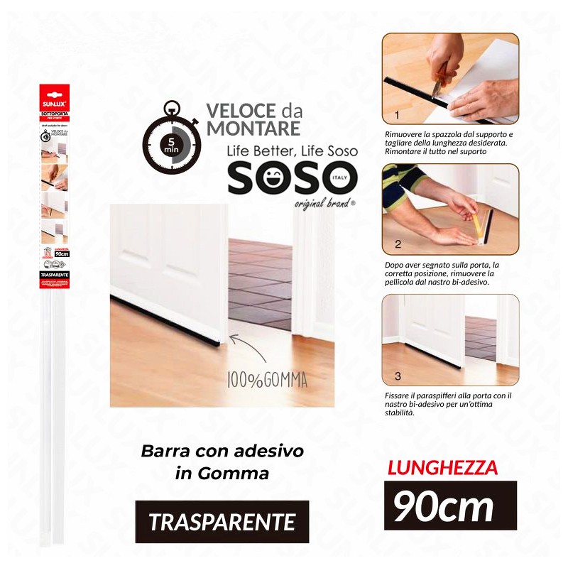 Sottoporta gomma 90cm trasparente adesivo in pvc - 1