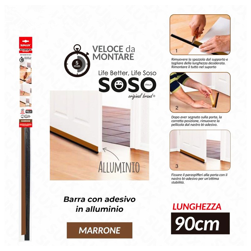 Sottoporta gomma 90cm marrone adesivo in alluminio - 1