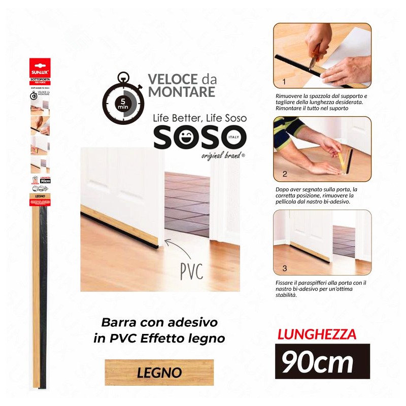 Sottoporta gomma 90cm legno chiaro adesivo in pvc - 1