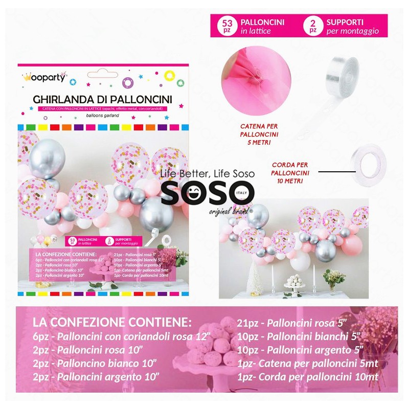 Ghirlanda di palloncini rosa /argento 53 pcs - 1