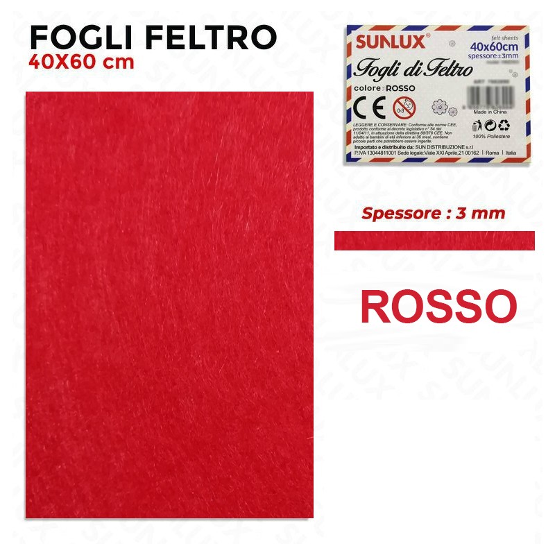 Foglio Feltro 60x40cm, Rosso, 3mm di spessore